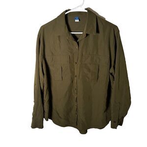 Old Navy Shirt Women's Medium Green Button Up Collared Long Sleeve Top Shirt